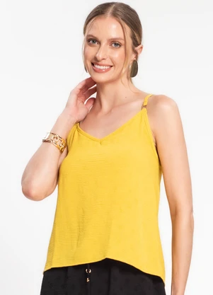 Rovitex - Blusa de Alça Regulável em Air Flow Poá Amarelo - ROVITEX