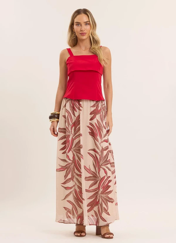 Doce Trama - Blusa de Alça Tropical em Alfaiataria Vermelho 3