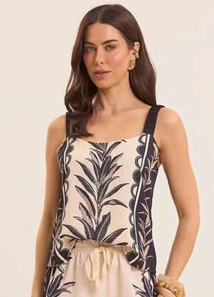 Doce Trama - Blusa de Alça Tropical Estampada Preto - DOCE TRAMA