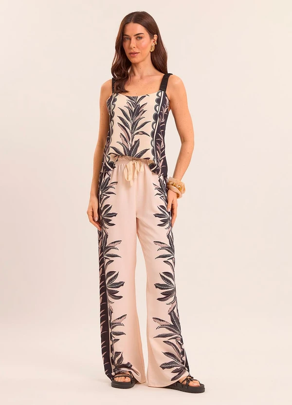 Doce Trama - Blusa de Alça Tropical Estampada Preto 3