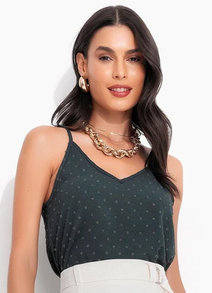 Quintess - Blusa de Alça Verde Escuro em Crepe Plano - QUINTESS