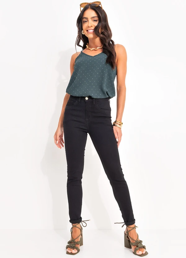 Quintess - Blusa de Alça Verde Escuro em Crepe Plano 10