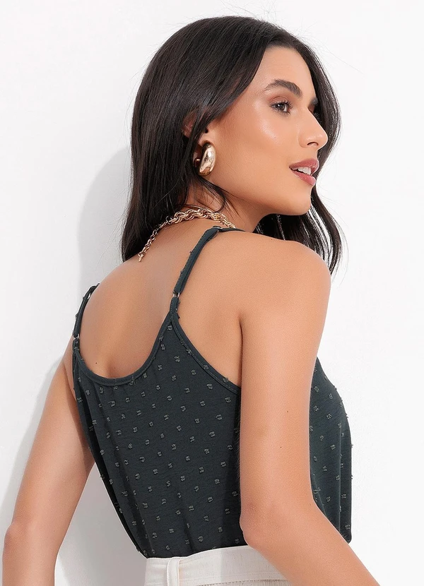 Quintess - Blusa de Alça Verde Escuro em Crepe Plano 2