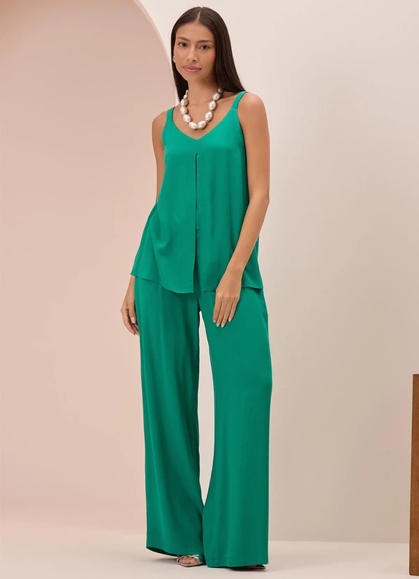 Lunender - Blusa de Alças com Abertura em Viscose Verde 3