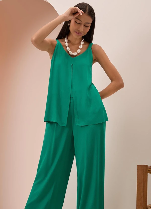 Lunender - Blusa de Alças com Abertura em Viscose Verde 5