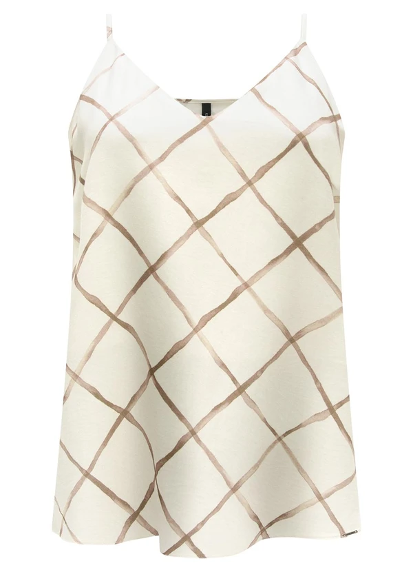 Lunender - Blusa de Alças com Decote em V em Viscose Bege 3