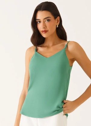 Principessa - Blusa com Alças e Decote em V em Viscose Verde Luciê - PRINCIPESSA