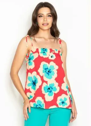 Maria Filó - Blusa de Alças Estampa Floreio Vermelha - MARIA FILÓ