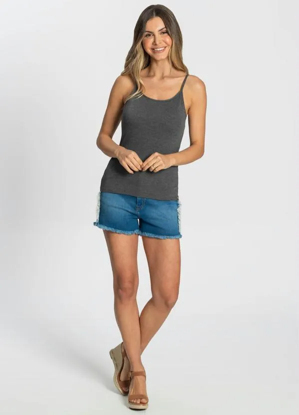 Rovitex - Blusa de Alças Feminina Básica Cinza 3