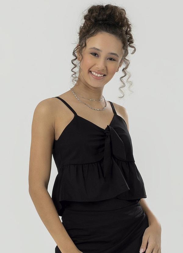 Bjoe - Blusa de Alças Finas com Babados Preto