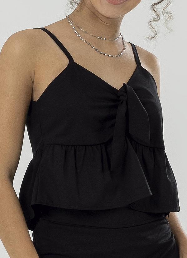 Bjoe - Blusa de Alças Finas com Babados Preto 3