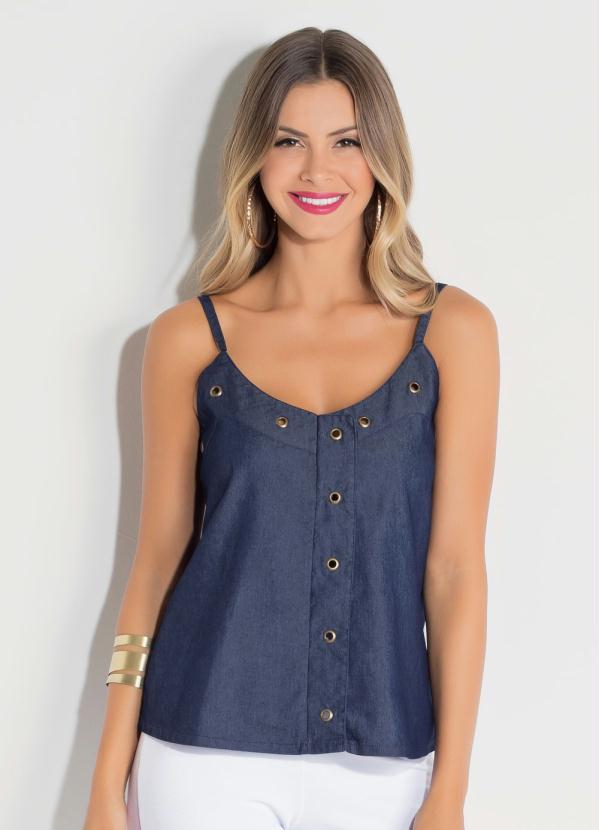 Quintess - Blusa de Alças Jeans com Detalhes de Ilhós