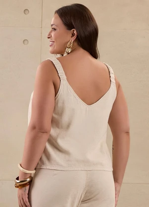 Lunender Mais Mulher - Blusa de Alças Plus Size em Sarja com Linho Bege - LUNENDER MAIS MULHER