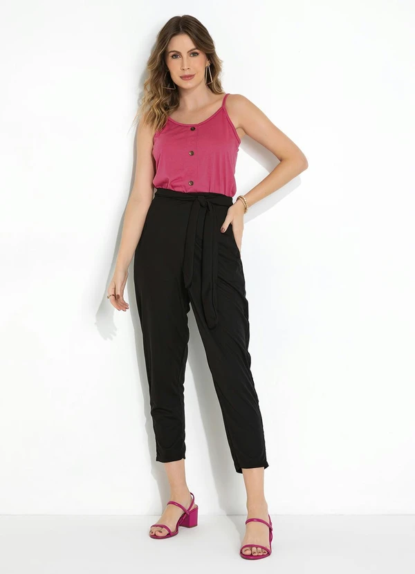 Moda Pop - Blusa de Alças Rosa com Botões 9