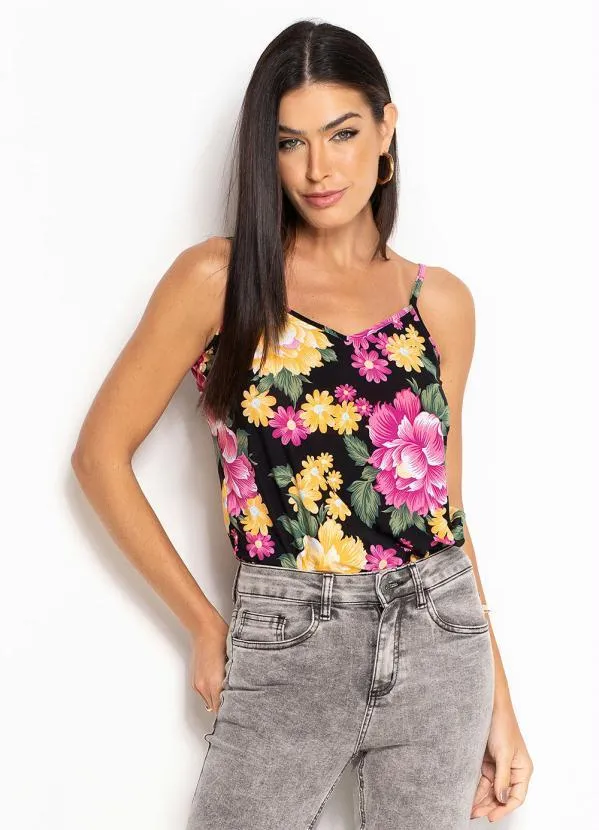 bonprix - Blusa de Alcinha Folhagem Rosa