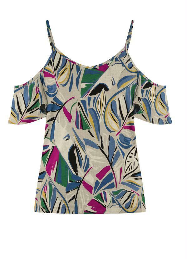 bonprix - Blusa de Alcinha Ombro de Fora Abstrato Azul