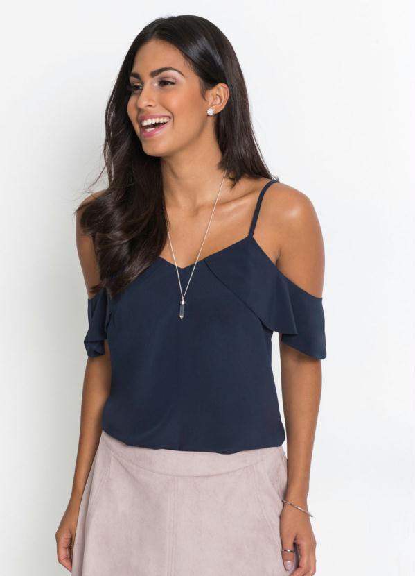bonprix - Blusa de Alcinhas com Babados Azul Noite