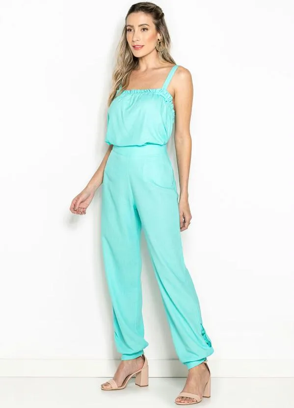 Maria Filó - Blusa de Linho Alça Babado Decote Azul 3