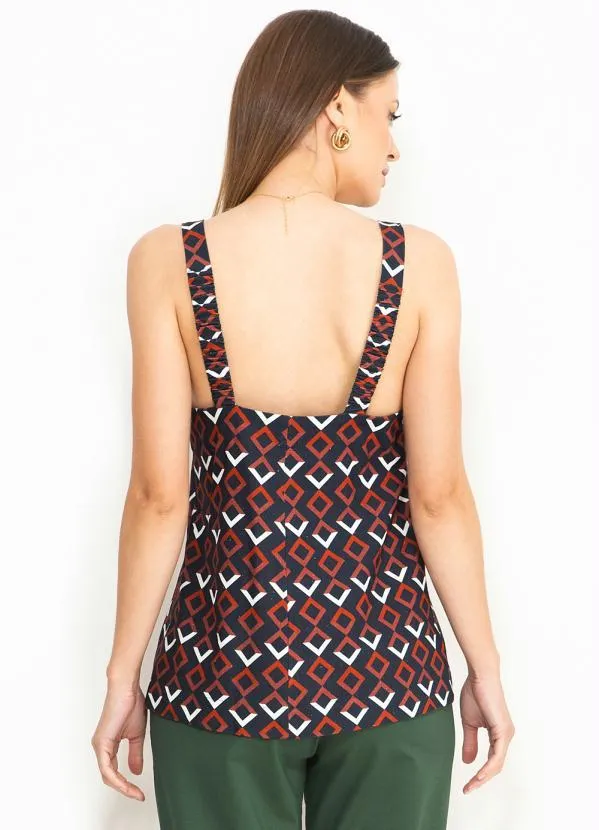 Maria Filó - Blusa de Linho Estampa Grade Preto 2