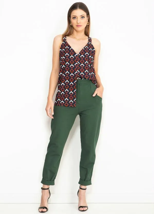 Maria Filó - Blusa de Linho Estampa Grade Preto 3