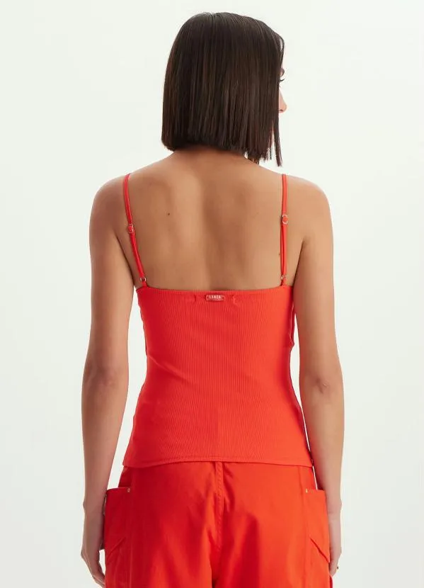 Lança Perfume - Blusa de Malha Canelada Alças Finas Vermelha 2