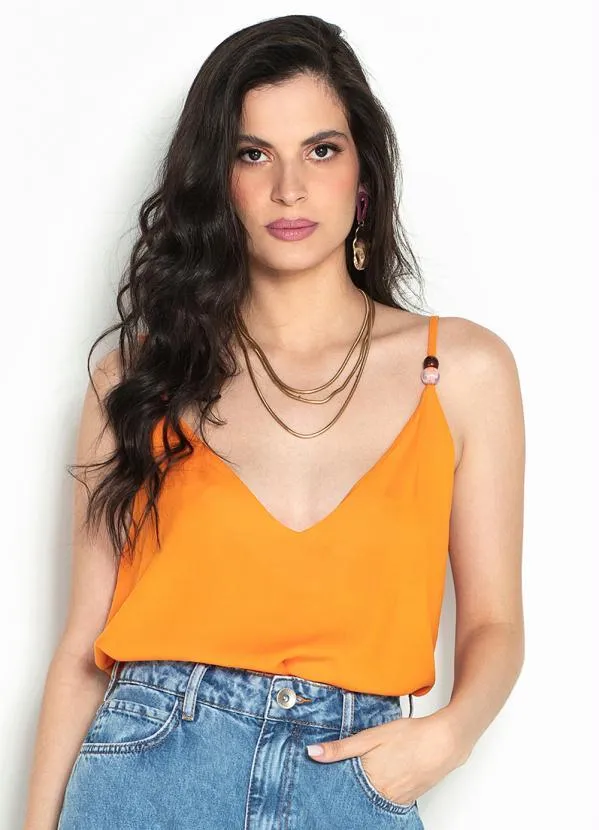 Colcci - Blusa de Viscose Alças Finas Laranja