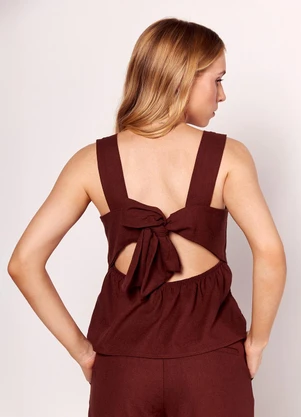 Sofie - Blusa Decote Quadrado e Laço nas Costas Marrom - SOFIE