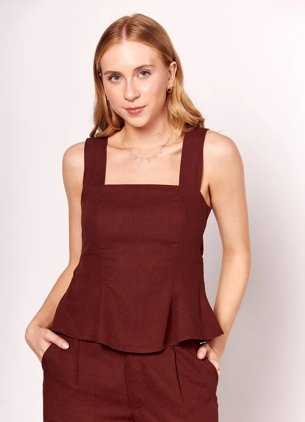Sofie - Blusa Decote Quadrado e Laço nas Costas Marrom