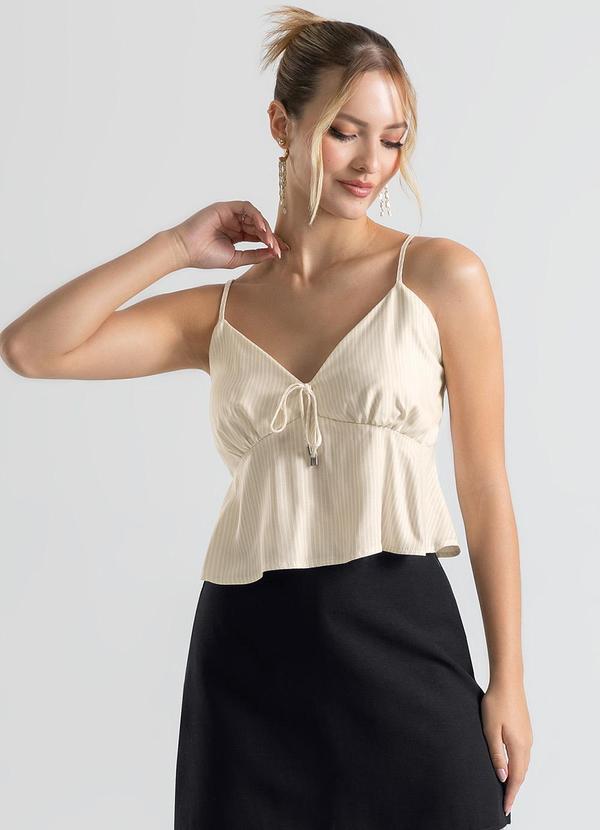 Cativa - Blusa Decote V em Viscose Bege 1