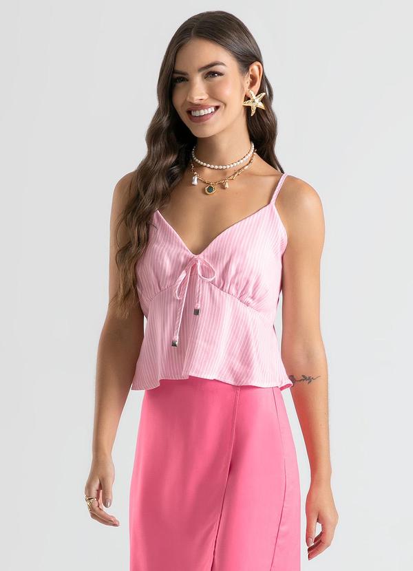 Cativa - Blusa Decote V em Viscose Rosa Claro