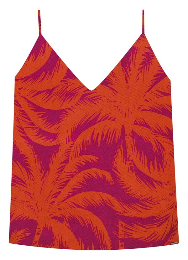 Lunender - Blusa Estampada em Viscose com Decote V Laranja