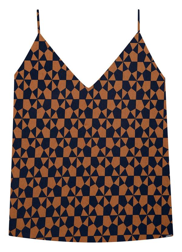 Lunender - Blusa Estampada em Viscose com Decote V Marrom
