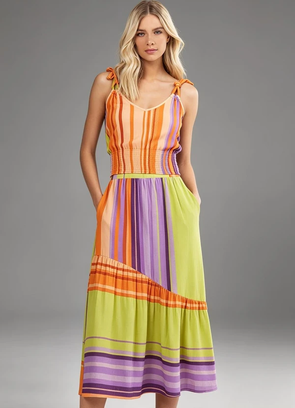 Endless - Blusa Feminina Alças Duplas Listras Laranja