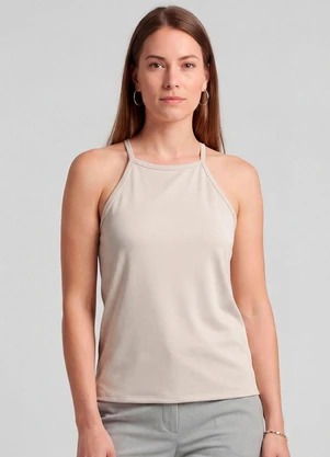 Infinita Cor - Blusa Feminina com Cava Americana Bege - INFINITA COR