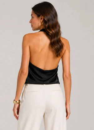 Infinita Cor - Blusa Feminina com Decote Degagê Preto - INFINITA COR