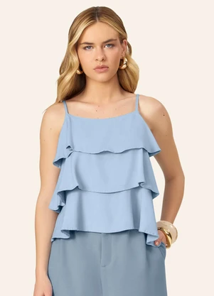 Endless - Blusa Feminina de Alça com Babados Azul - ENDLESS