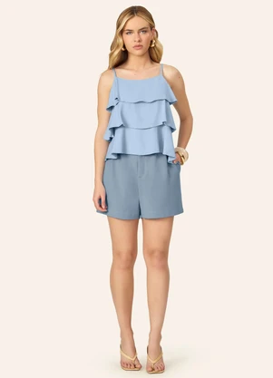 Endless - Blusa Feminina de Alça com Babados Azul - ENDLESS