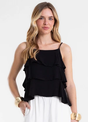 Endless - Blusa Feminina de Alça com Babados Preto - ENDLESS