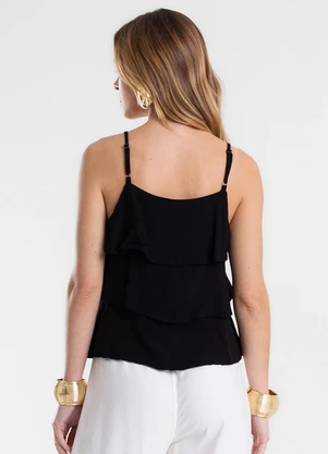 Endless - Blusa Feminina de Alça com Babados Preto - ENDLESS