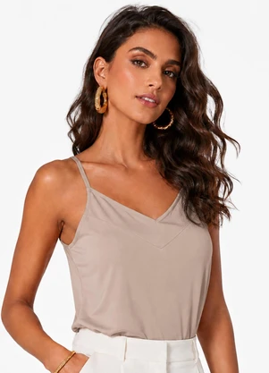 Infinita Cor - Blusa Feminina de Alça em Malha Touch Skin Bege - INFINITA COR