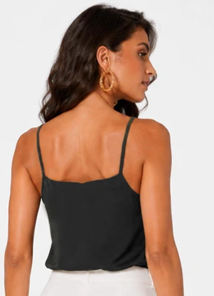 Infinita Cor - Blusa Feminina de Alça em Malha Touch Skin Preto - INFINITA COR