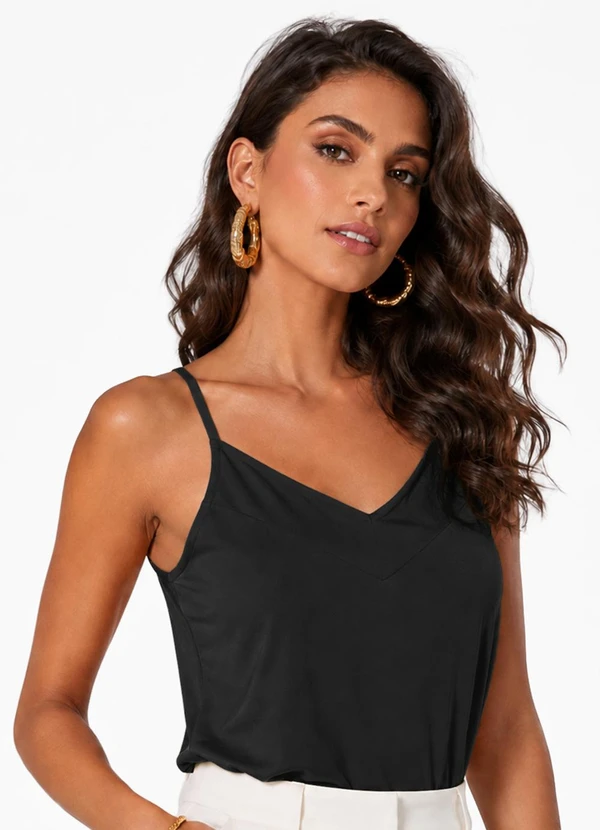 Infinita Cor - Blusa Feminina de Alça em Malha Touch Skin Preto