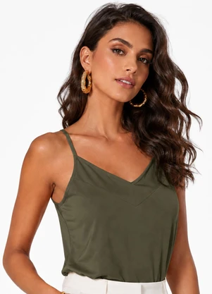Infinita Cor - Blusa Feminina de Alça em Malha Touch Skin Verde - INFINITA COR