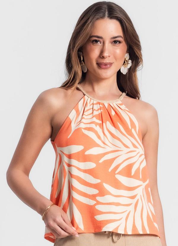 Rovitex - Blusa Feminina de Alça Floral Laranja