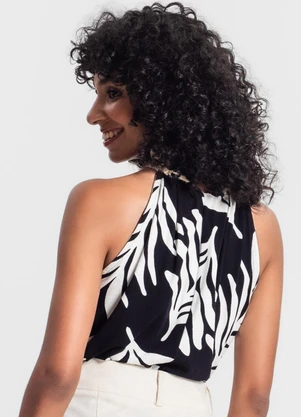 Rovitex - Blusa Feminina de Alça Floral Preto - ROVITEX