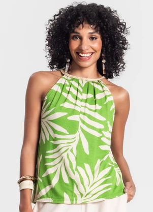 Rovitex - Blusa Feminina de Alça Floral Verde - ROVITEX