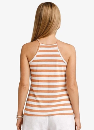 Infinita Cor - Blusa Feminina de Alça Listras Marrom - INFINITA COR