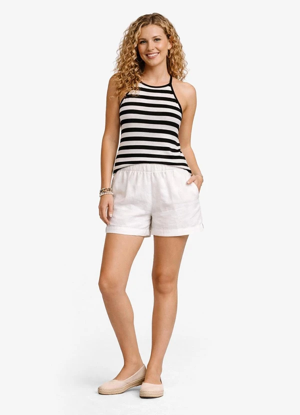 Infinita Cor - Blusa Feminina Listras de Alça Preto 3