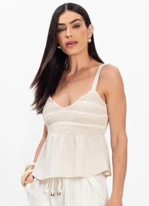 Rovitex - Blusa Feminina de Alça Regulável Decote V Bege - ROVITEX