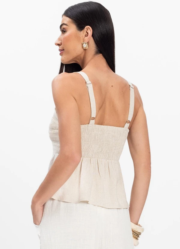 Rovitex - Blusa Feminina de Alça Regulável Decote V Bege 2